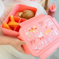 Kinderlunchbox 1,2 l mit bunten Kindermotiven - 3 Fächer mit herausnehmbarer Innenschale