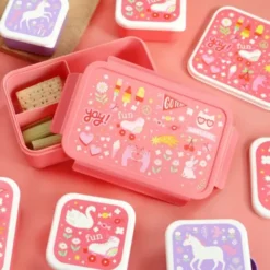Kinderlunchbox 1,2 l mit bunten Kindermotiven - 3 Fächer mit herausnehmbarer Innenschale