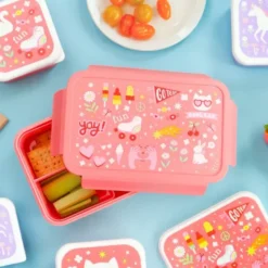 Kinderlunchbox 1,2 l mit bunten Kindermotiven - 3 Fächer mit herausnehmbarer Innenschale