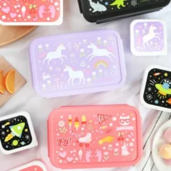 Kinderlunchbox 1,2 l mit bunten Kindermotiven - 3 Fächer mit herausnehmbarer Innenschale