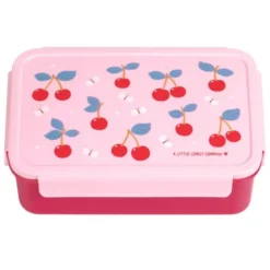 Kinderlunchbox 1,2 l mit Kirschen Motiv rosa - 3 Fächer mit herausnehmbarer Innenschale