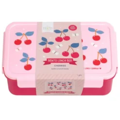 Kinderlunchbox 1,2 l mit Kirschen Motiv rosa - 3 Fächer mit herausnehmbarer Innenschale