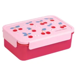 Kinderlunchbox 1,2 l mit Kirschen Motiv rosa - 3 Fächer mit herausnehmbarer Innenschale