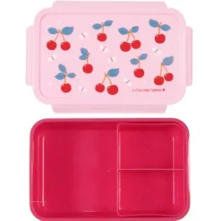 Kinderlunchbox 1,2 l mit Kirschen Motiv rosa - 3 Fächer mit herausnehmbarer Innenschale