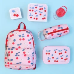 Kinderlunchbox 1,2 l mit Kirschen Motiv rosa - 3 Fächer mit herausnehmbarer Innenschale