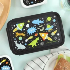 Kinderlunchbox 1,2 l mit Weltraum Motiv schwarz - 3 Fächer mit herausnehmbarer Innenschale