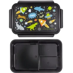 Kinderlunchbox 1,2 l mit Weltraum Motiv schwarz - 3 Fächer mit herausnehmbarer Innenschale