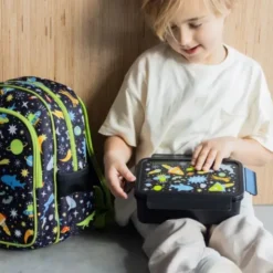 Kinderlunchbox 1,2 l mit Weltraum Motiv schwarz - 3 Fächer mit herausnehmbarer Innenschale