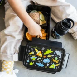 Kinderlunchbox 1,2 l mit Weltraum Motiv schwarz - 3 Fächer mit herausnehmbarer Innenschale