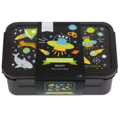 Kinderlunchbox 1,2 l mit Weltraum Motiv schwarz - 3 Fächer mit herausnehmbarer Innenschale