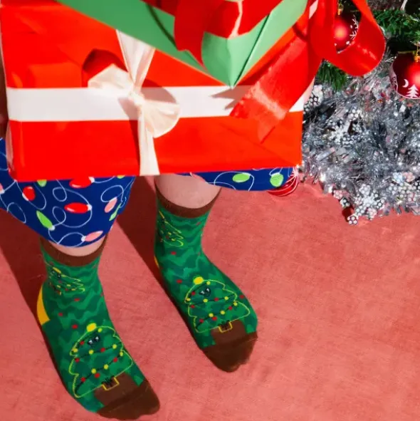 Kindersocken Weihnachtsbaum - grüne Tannenbaum Weihnachtssocken Gr. 28-35