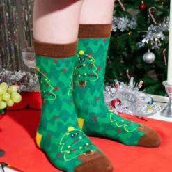 Kindersocken Weihnachtsbaum - grüne Tannenbaum Weihnachtssocken Gr. 28-35