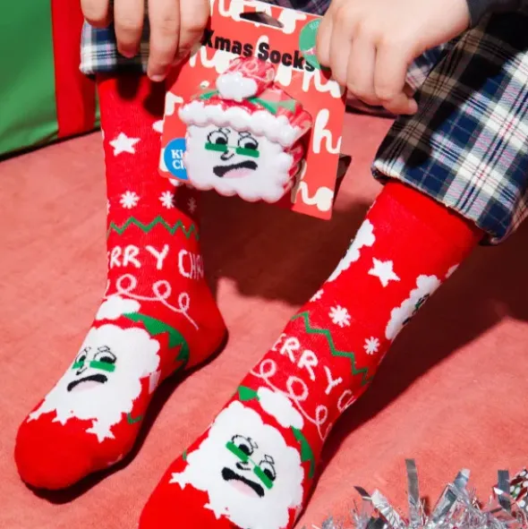 Kindersocken Weihnachtsmann - rote Nikolaus Weihnachtssocken Gr. 28-35