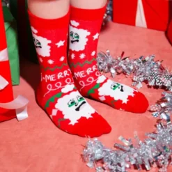 Kindersocken Weihnachtsmann - rote Nikolaus Weihnachtssocken Gr. 28-35