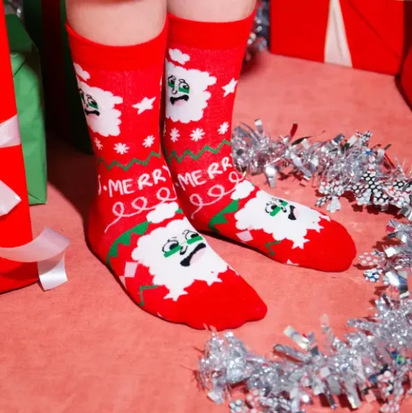 Kindersocken Weihnachtsmann - rote Nikolaus Weihnachtssocken Gr. 28-35