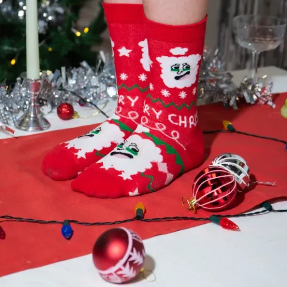 Kindersocken Weihnachtsmann - rote Nikolaus Weihnachtssocken Gr. 28-35