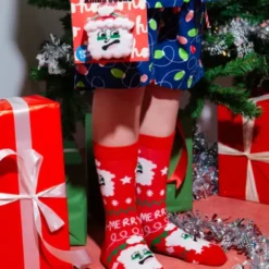 Kindersocken Weihnachtsmann - rote Nikolaus Weihnachtssocken Gr. 28-35