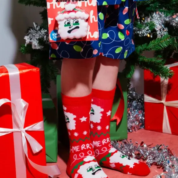 Kindersocken Weihnachtsmann - rote Nikolaus Weihnachtssocken Gr. 28-35