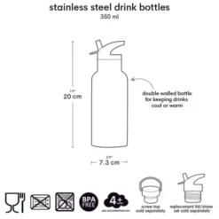 Kindertrinkflasche 0,35 l blau mit Fahrzeuge Motiv - Edelstahlflasche doppelwandig mit Strohhalm & Sporttrinkverschluss