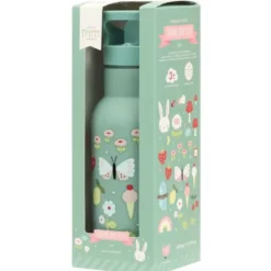 Kindertrinkflasche 0,35 l grün mit Schmetterling Motiv - Edelstahlflasche doppelwandig mit Strohhalm & Sporttrinkverschluss