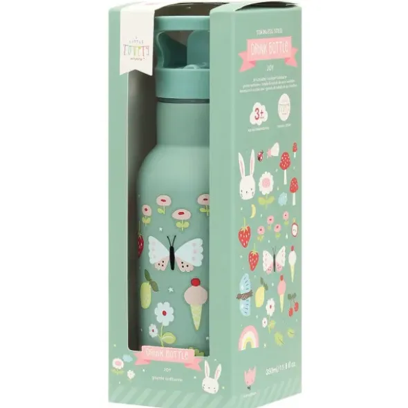 Kindertrinkflasche 0,35 l grün mit Schmetterling Motiv - Edelstahlflasche doppelwandig mit Strohhalm & Sporttrinkverschluss