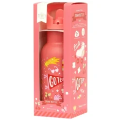 Kindertrinkflasche 0,35 l in korallenrosa mit Stickermotiv - Edelstahlflasche doppelwandig mit Strohhalm & Sporttrinkverschluss