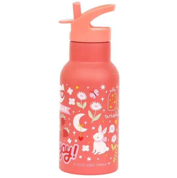 Kindertrinkflasche 0,35 l in korallenrosa mit Stickermotiv - Edelstahlflasche doppelwandig mit Strohhalm & Sporttrinkverschluss