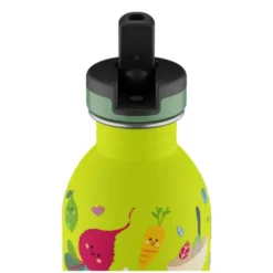Kindertrinkflasche 0,25 l mit Gemüse Motiv - Edelstahlflasche mit Strohhalm und Sporttrinkverschluss