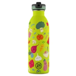 Kindertrinkflasche 0,5 l mit Gemüse Motiv - Edelstahlflasche mit Strohhalm und Sporttrinkverschluss