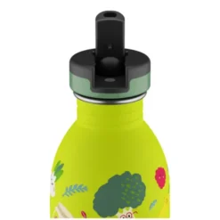 Kindertrinkflasche 0,5 l mit Gemüse Motiv - Edelstahlflasche mit Strohhalm und Sporttrinkverschluss