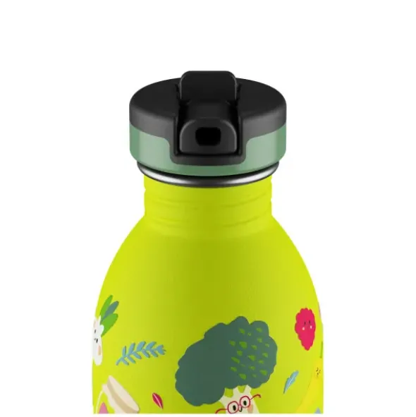 Kindertrinkflasche 0,5 l mit Gemüse Motiv - Edelstahlflasche mit Strohhalm und Sporttrinkverschluss