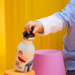Kindertrinkflasche 0,25 l mit Süßigkeiten Motiv - Edelstahlflasche mit Strohhalm und Sporttrinkverschluss