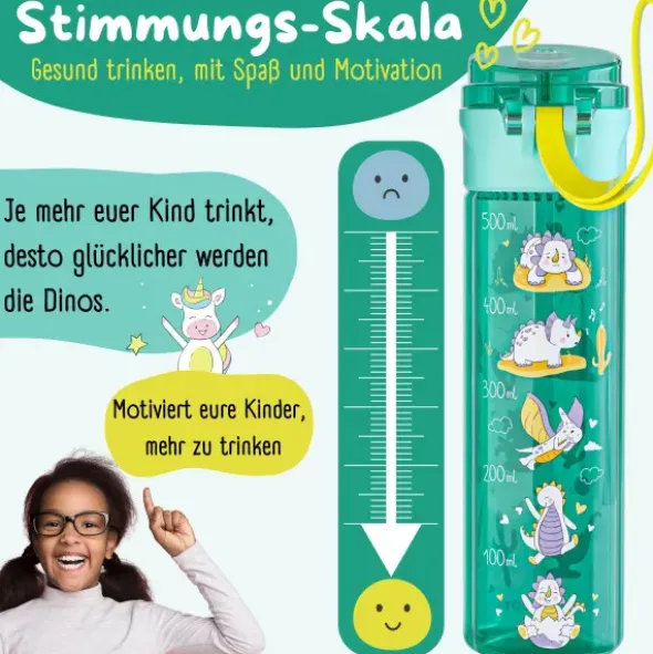 Kindertrinkflasche mit Stimmungs Skala, 0,5 l Dinos