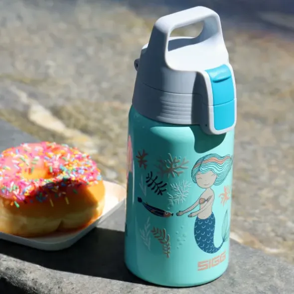 Kindertrinkflasche SHIELD ONE 0,5 l – Edelstahlflasche türkis mit Meerjungfau Motiv