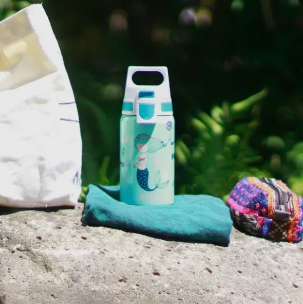 Kindertrinkflasche SHIELD ONE 0,5 l – Edelstahlflasche türkis mit Meerjungfau Motiv
