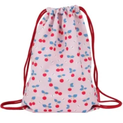 Kinderturnbeutel 42 x 32 cm mit Kirschenmotiv - rosa Sportbeutel CHERRIES mit Innentasche