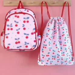 Kinderturnbeutel 42 x 32 cm mit Kirschenmotiv - rosa Sportbeutel CHERRIES mit Innentasche
