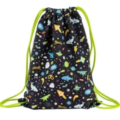 Kinderturnbeutel 42 x 32 cm mit Weltraummotiv - schwarzer Sportbeutel GALAXY mit Innentasche