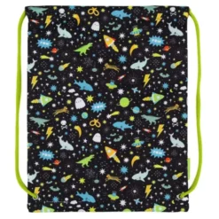 Kinderturnbeutel 42 x 32 cm mit Weltraummotiv - schwarzer Sportbeutel GALAXY mit Innentasche