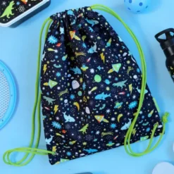 Kinderturnbeutel 42 x 32 cm mit Weltraummotiv - schwarzer Sportbeutel GALAXY mit Innentasche