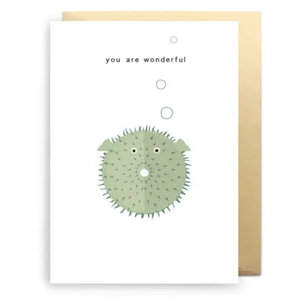 Klappkarte You are wonderful mit 3D Kugelfisch Motiv