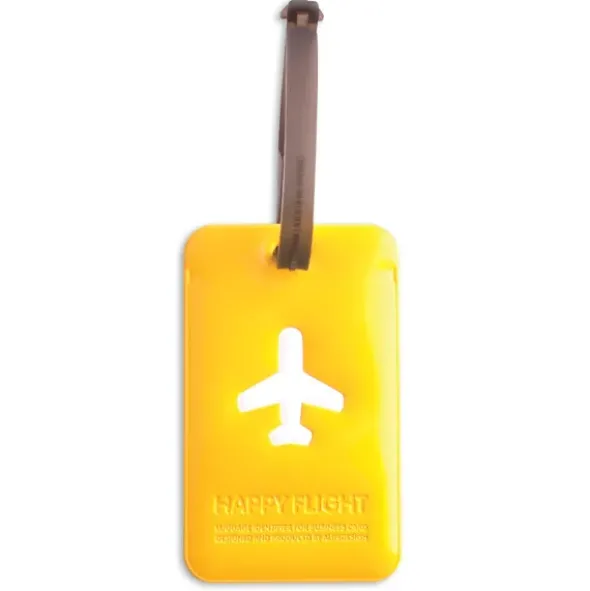 Kofferanhänger Happy Flight Square Luggage Tag gelb
