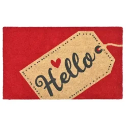 Kokos Fußmatte Hello, Herz rot 75 x 46 cm