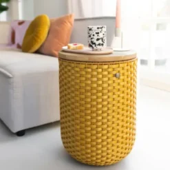Korb Beistelltisch + Hocker HALO sit, ocker-gelb