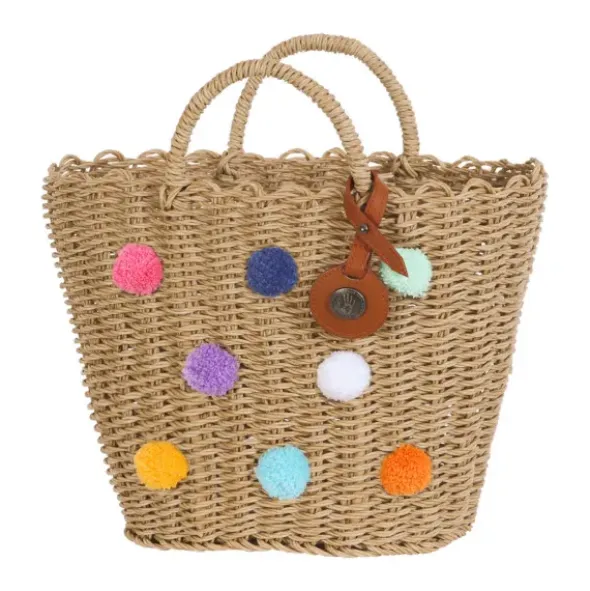 Korbtasche geflochten SOFIA Pompoms - Design Handtasche S