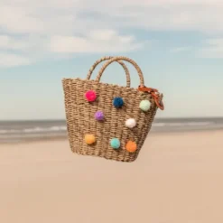 Korbtasche geflochten SOFIA Pompoms - Design Handtasche S