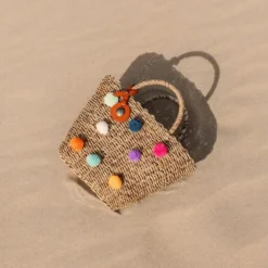 Korbtasche geflochten SOFIA Pompoms - Design Handtasche S