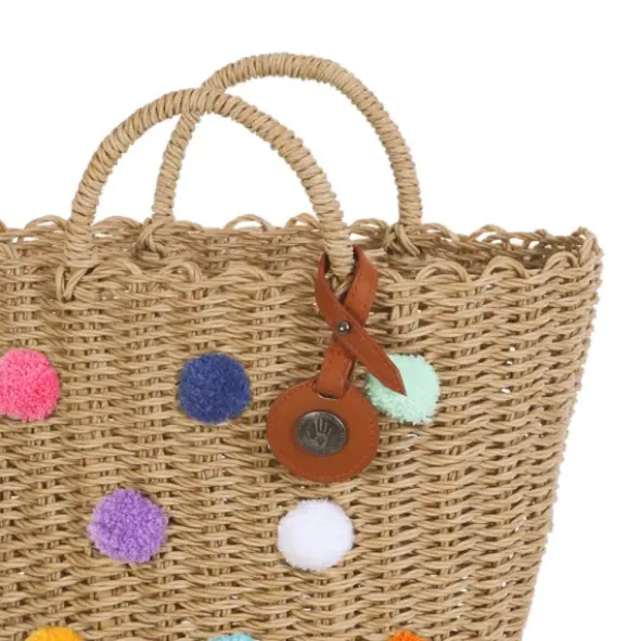 Korbtasche geflochten SOFIA Pompoms - Design Handtasche S
