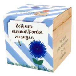 Kornblume im Holzwürfel - Danke, personalisiert