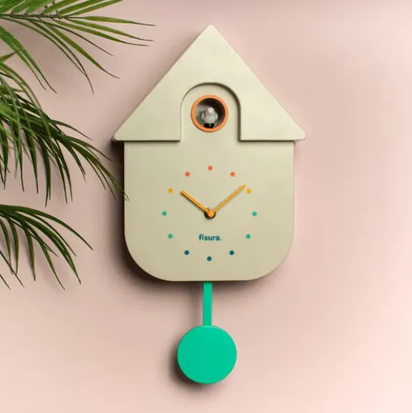Kuckucksuhr weiß mit Pendel mint, Wand-/Tischuhr CUCKOO mit Vogel & Kuckucksruf